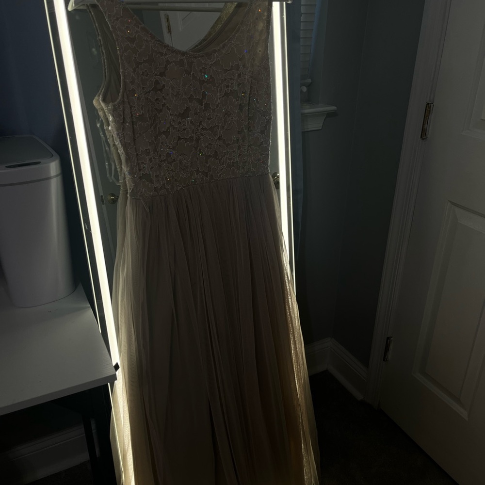 Elegant Beige Lace Gown